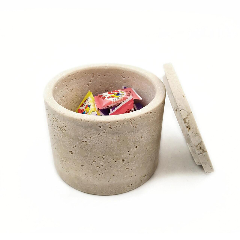 Sinotopstone Beige Travertine Storage Jar with Lid for Home Organization