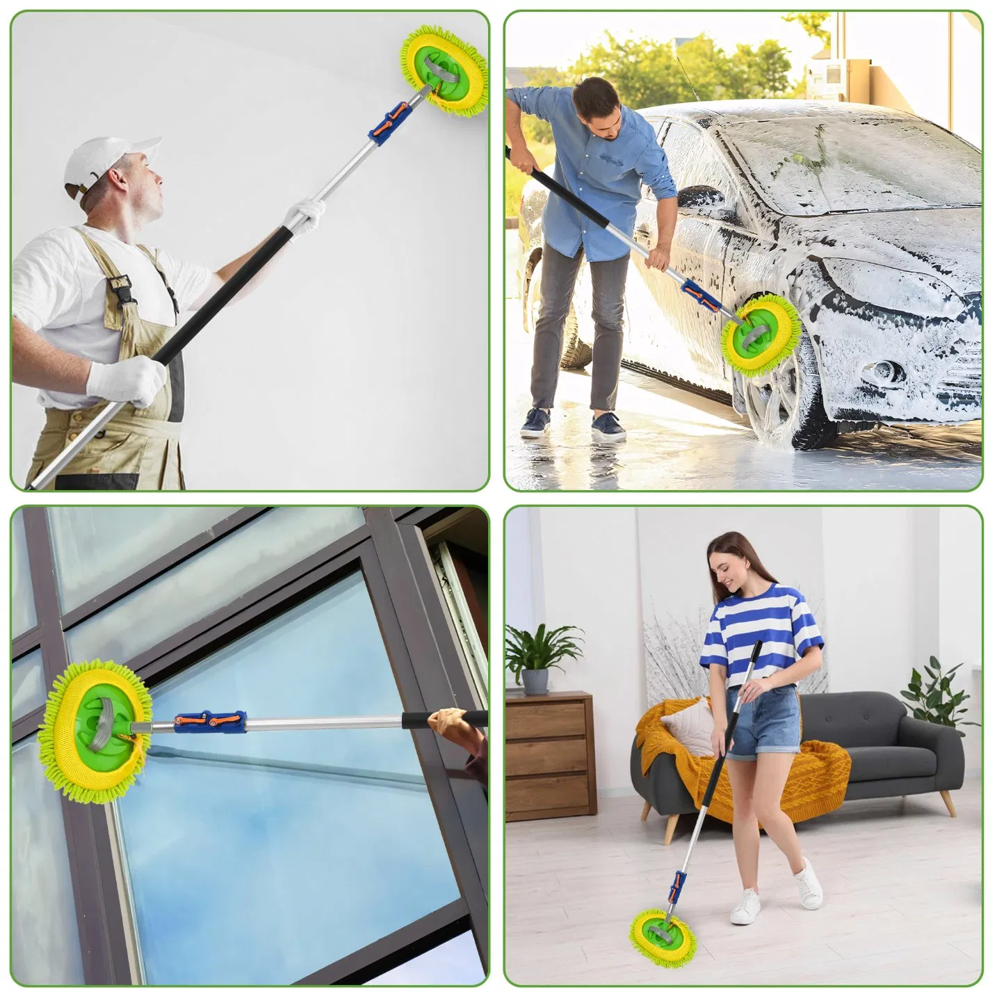 Telescoping Car Wash Pole with Microfiber and Chenille Brush Head
