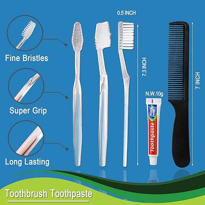 Disposable Toothbrushes with Toothpaste and Comb for Homeless, Airbnb, Shelter, Charity