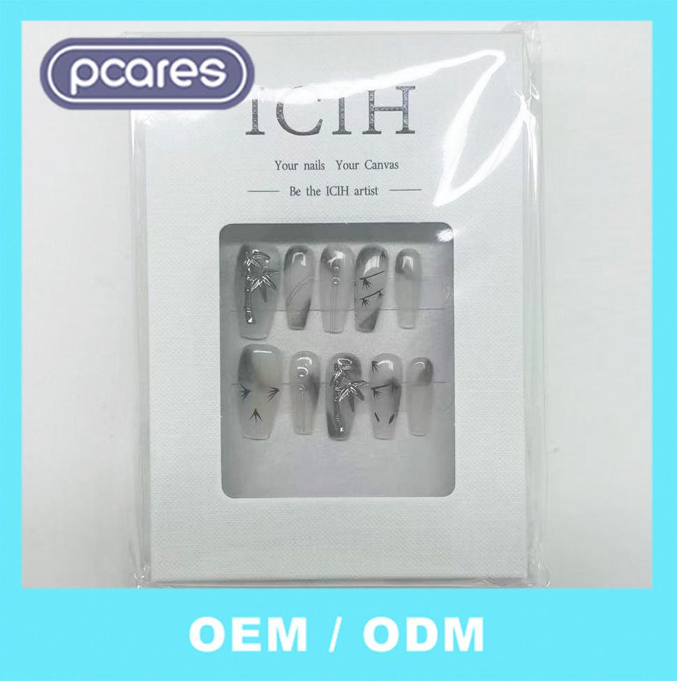 Medium Artificial Nail Tips Tapered Glossy Nude Pink Fake Nail 3D Strass Full Cover Press on Nail L5648