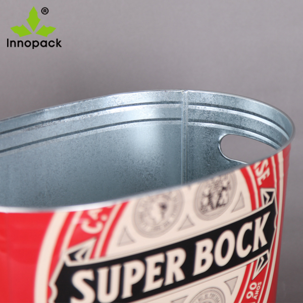 10qt Printed Oval Stainless Steel Metal Ice Bucket with Handle