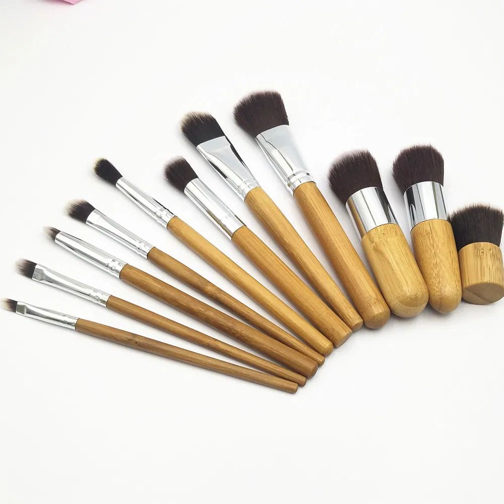 11PCS Cosmetic Brush Set Bamboo Handle FSC Wood Makeup Brushes