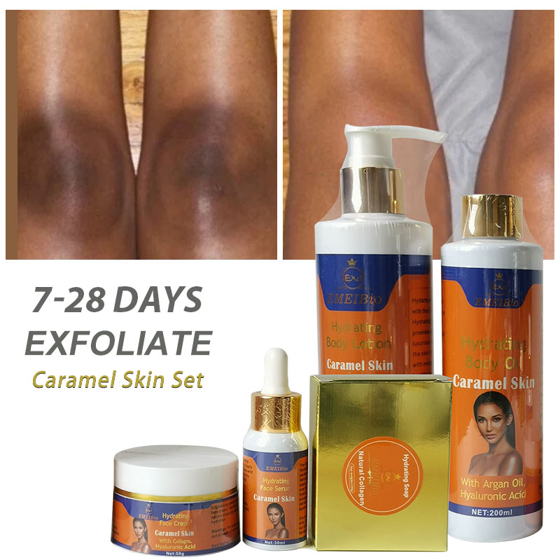 Private Label Cocoa Vegan Exfoliate Caramel Skin Lotion Body Care Skin Glowing Shiny Complexion Caramel Skincare Set