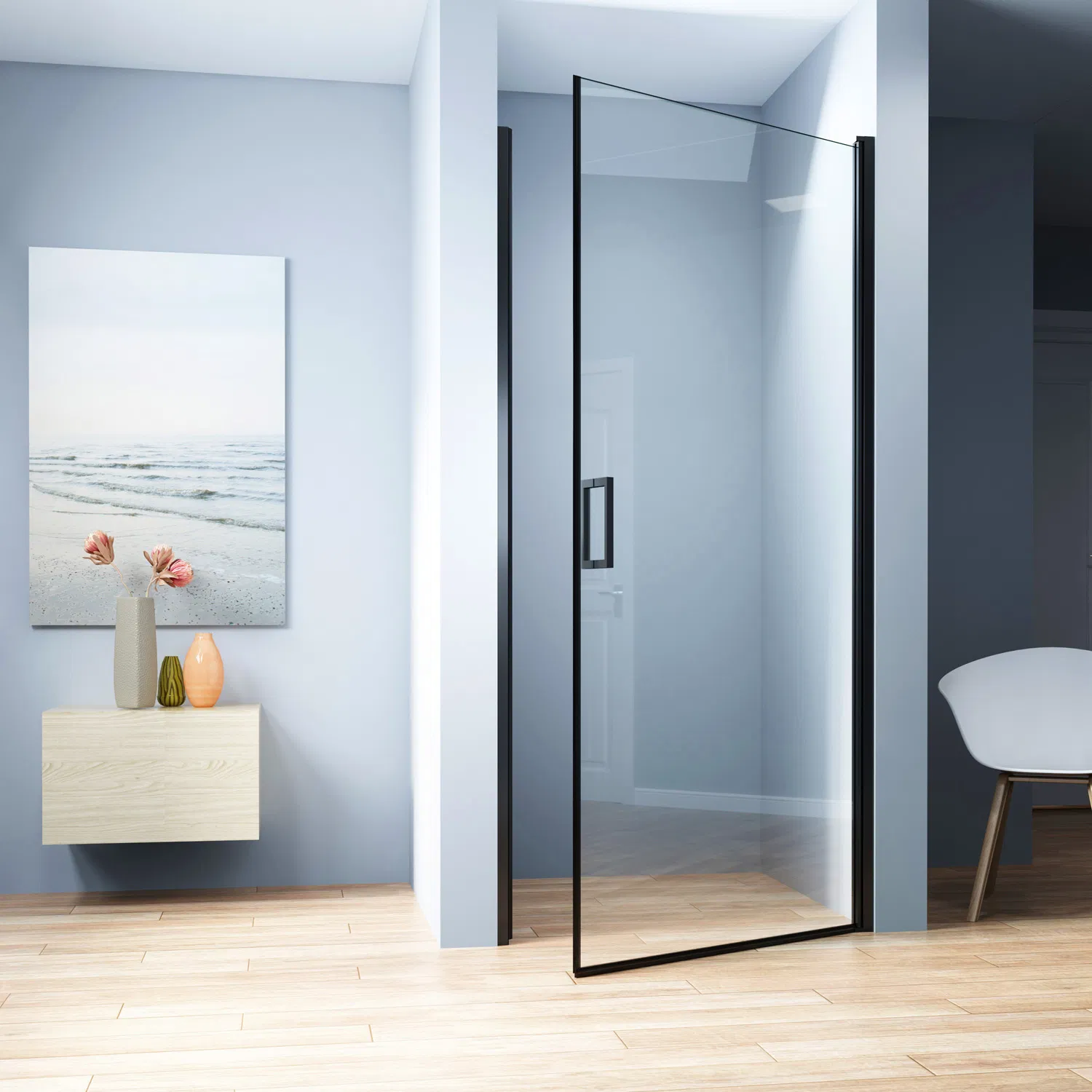 Black Aluminium Alloy Easy Clean 8mm Glass Bathroom Shower Door Factory 90X200