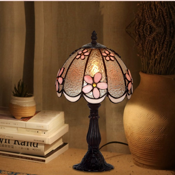 Elegant Tiffany Pink Flower Stained Glass Night Lamp for Home Decor
