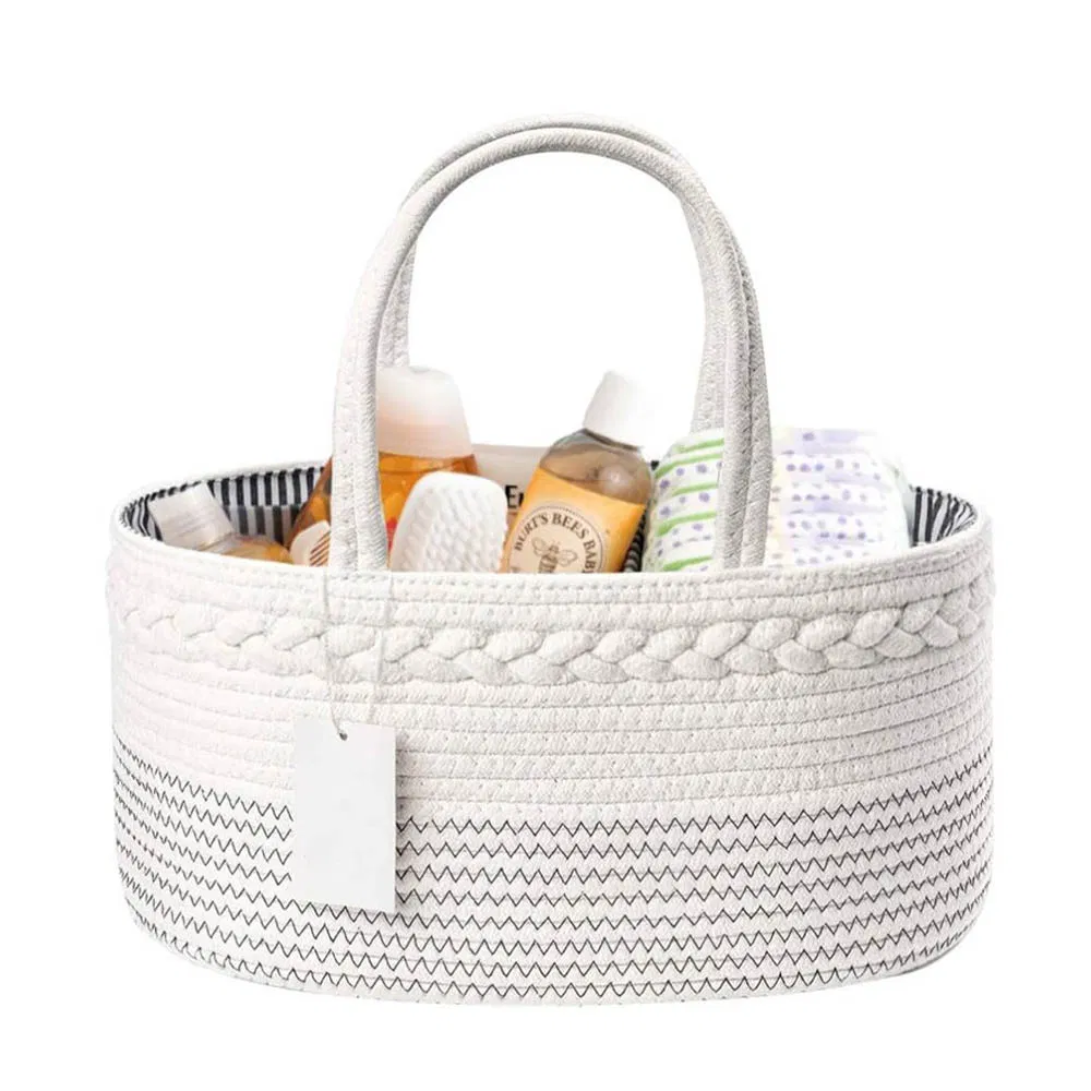 Baby Diaper Caddy Organizer for Girl Boy Cotton Rope Nursery Storage Bin Basket Portable Holder Tote Bag for Changing Table