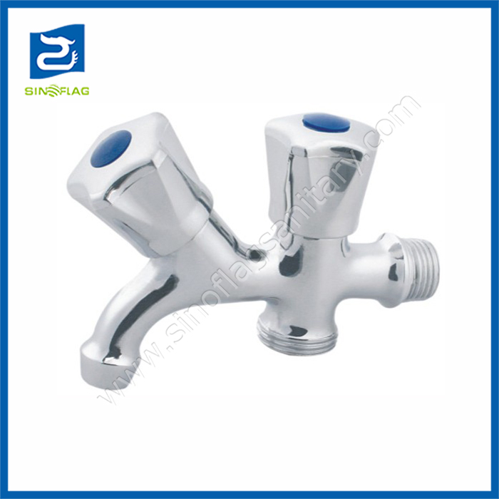 Double Handle Control 3-Way Brass Water Tap Washing Machine Bibcock