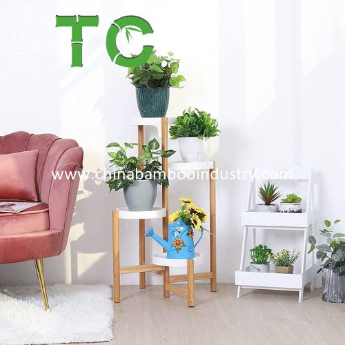 4 Tier Bamboo Plant Stand Rack Flower Pot Holder Display Shelf