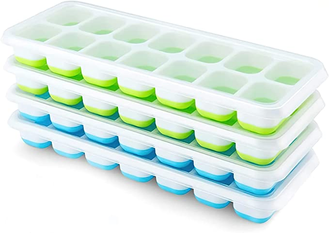 Ice Cube Trays, Silicone Easy-Release 14-Ice Trays with Spill-Resistant Removable Lid, BPA Free, Durable and Dishwasher Safe
