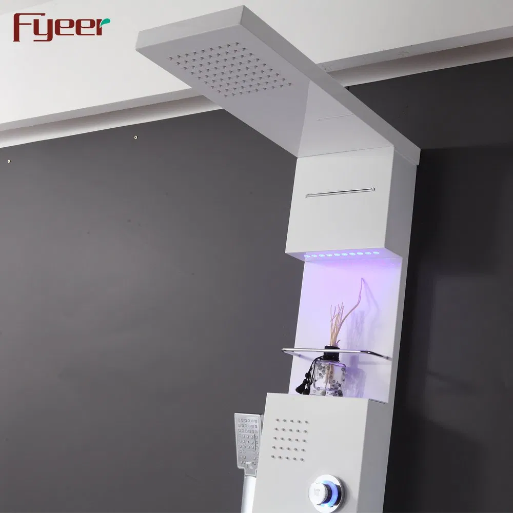 Fyeer White Painting Hydro Massage Corner Shower Panel with LED Lights