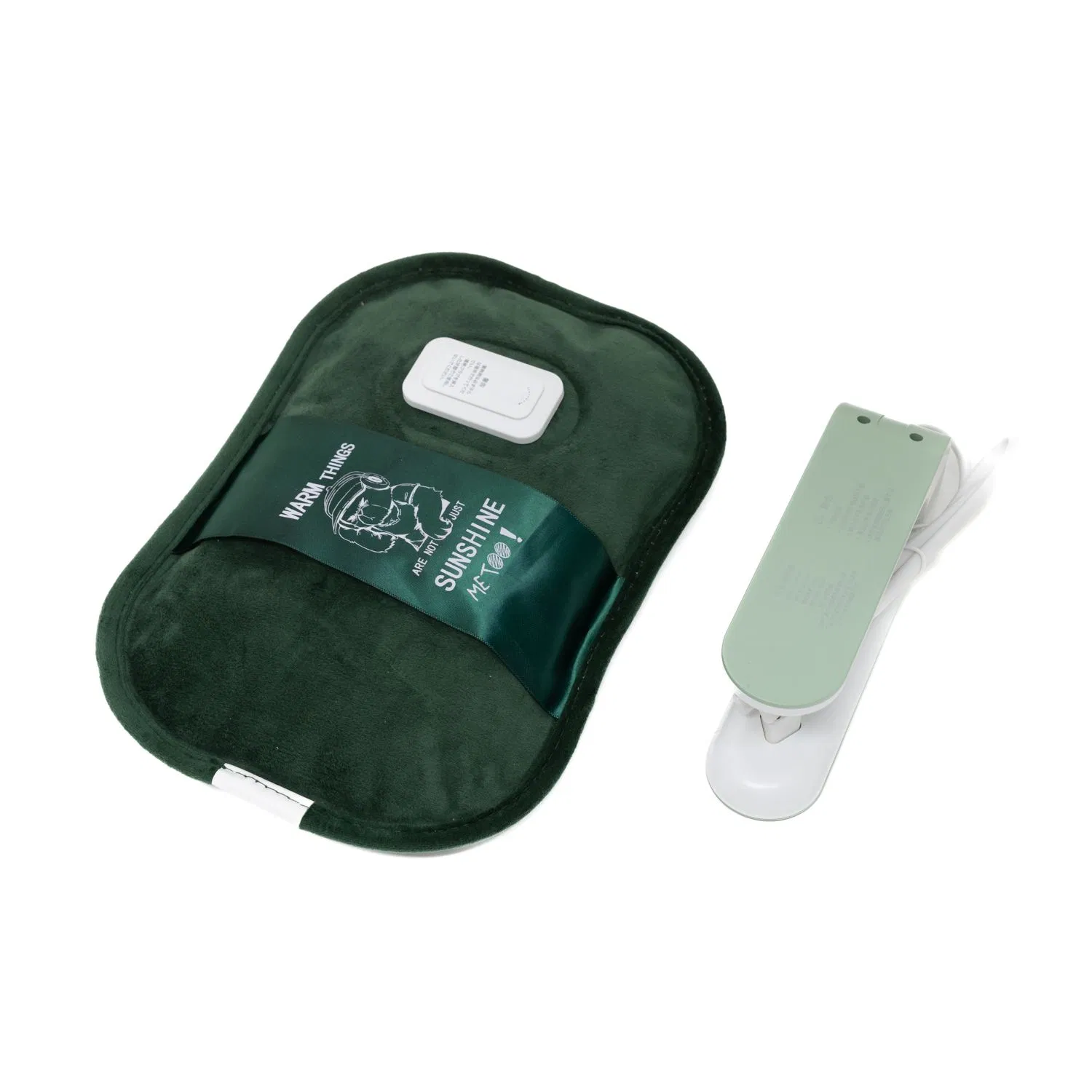 High Quality Green Flannel Explosion-Proof Electric Hot Water Bag with European Plug
