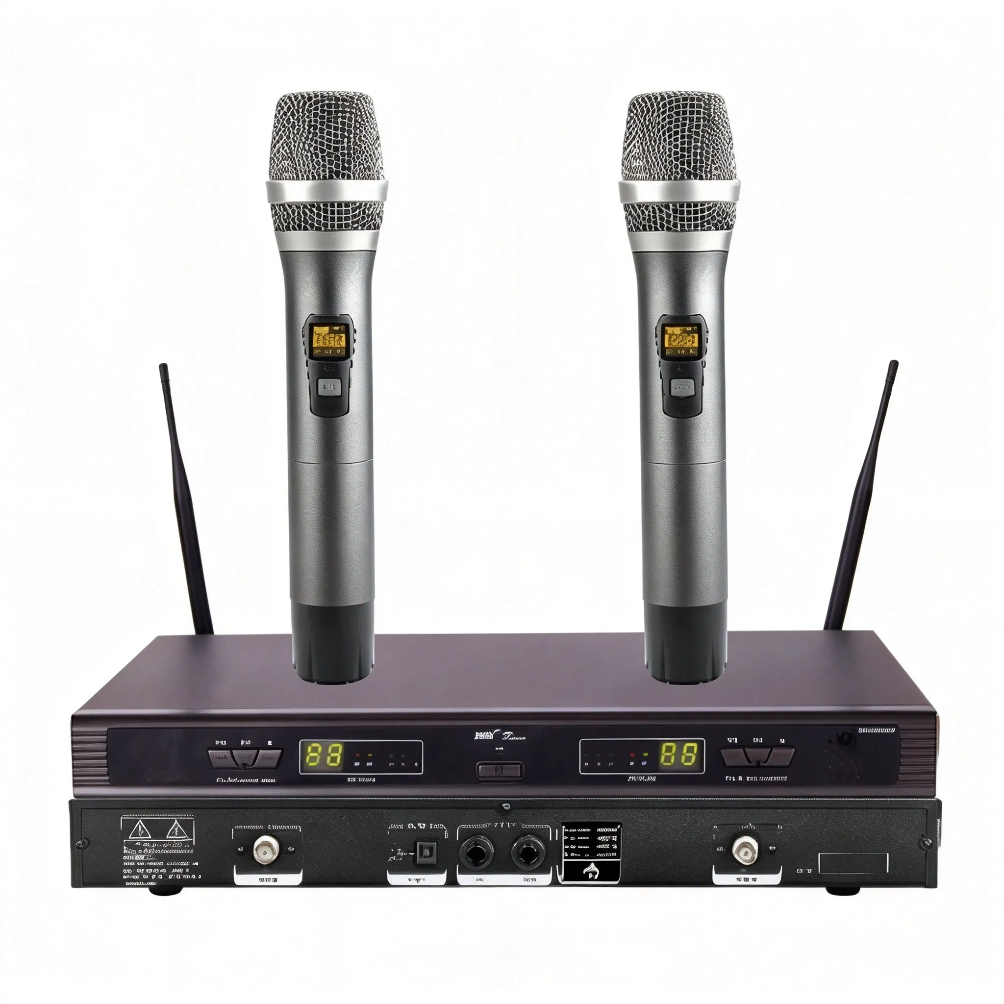Professional Low-Latency Anti-Interference Dual-Channel UHF Digital-Analog Hybrid Wireless Microphone System with Intelligent Frequency Hopping Technology