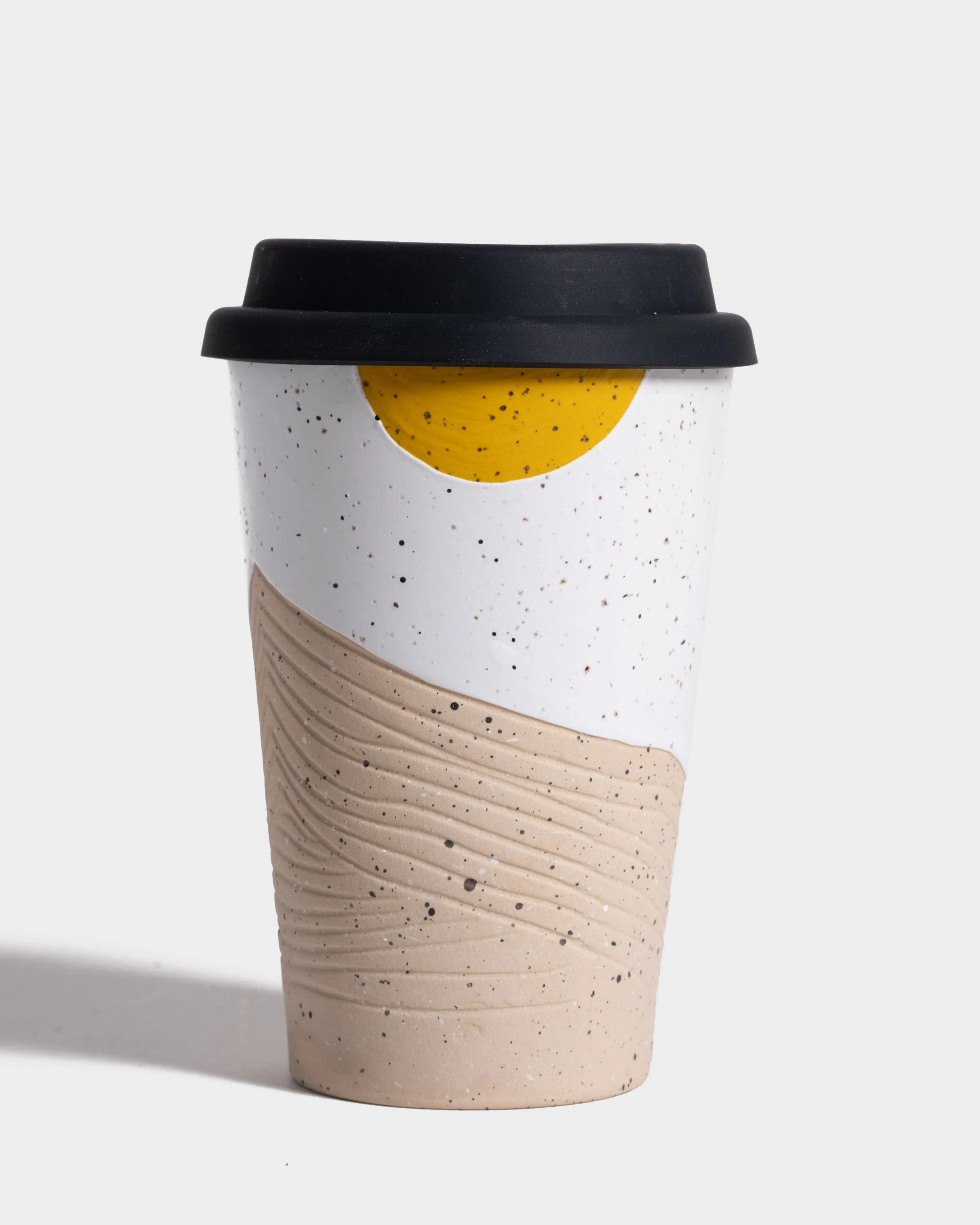 Double Wall Insulated Travel Coffee White Ceramic Mug with Lid