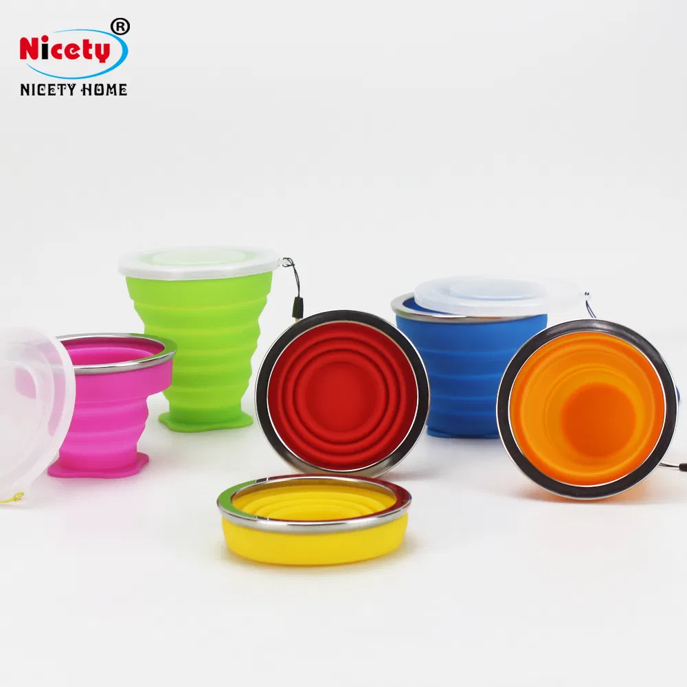 Wholesale Hot Selling Portable Water Cup Outdoor Coffee Tea Mug Silicone Folding Cup with Lid