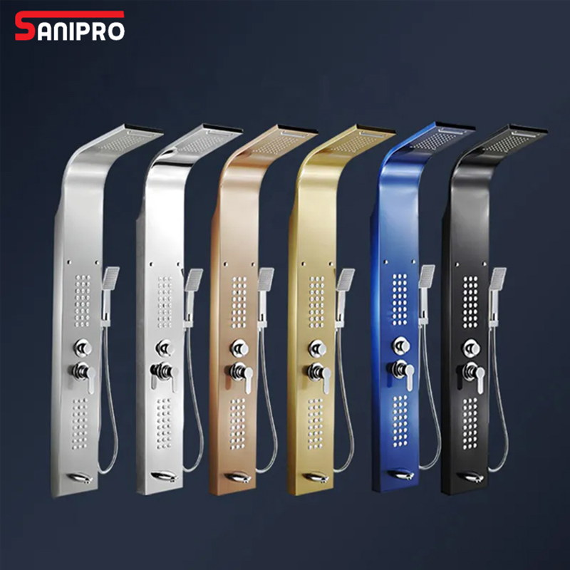 Sanipro Modern Black Stainless Steel Rain Shower System Mixer Faucet Bathroom Waterproof Wall Mounted Smart Shower Panels