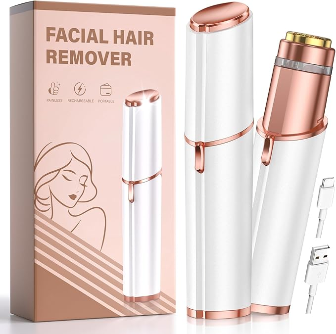 Facial Hair Removal for Women: Painless Rechargeable Face Shaver Electric Hair Remover Device for Peach Fuzz Upper Lip Chin
