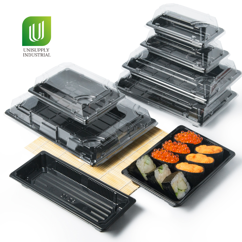 Unisupply Disposable Plastic Food Packaging Sushi Party Tray Sushi Box with Clear Lid