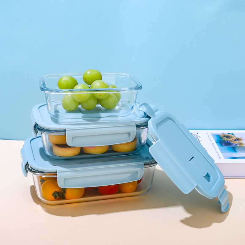 Glass Food Containers Lunch Box Multifunction Square Food Containers Glass Food Containers with Airtight Lock Lids