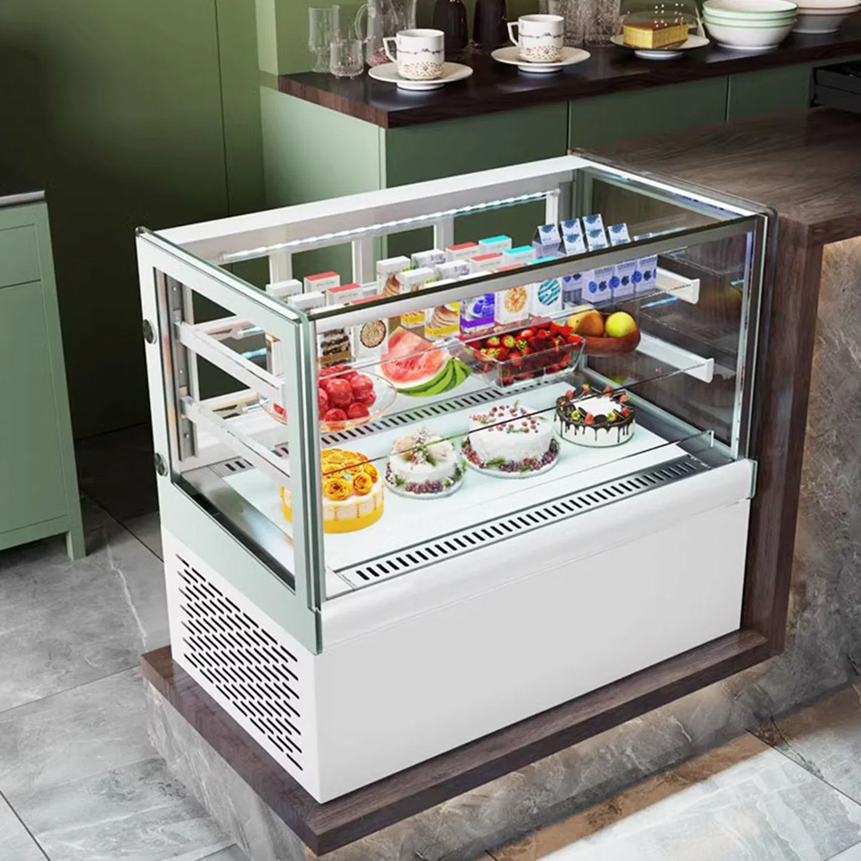 Commercial Pastry Display Fridge with Transparent Square Glass Door Dessert Showcase Counter Fridge for Bakery Shop