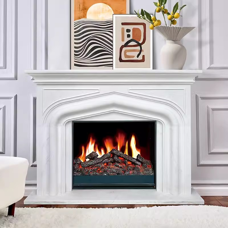 Home Decoration Indoor Hand Carved Beautiful Honed and Polished Marble Fireplace