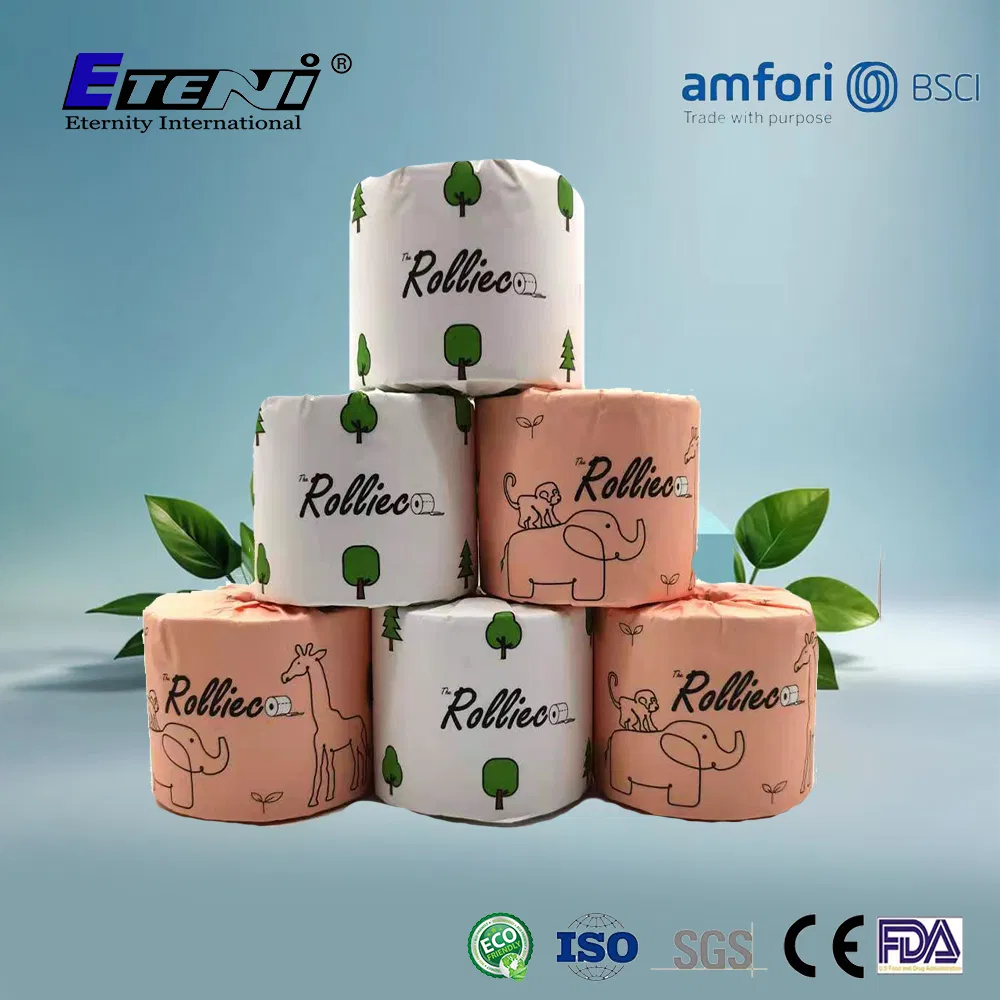 Customized Logo with Pattern 24/48rolls Per Carton No Dust Bamboo Toilet Tissue