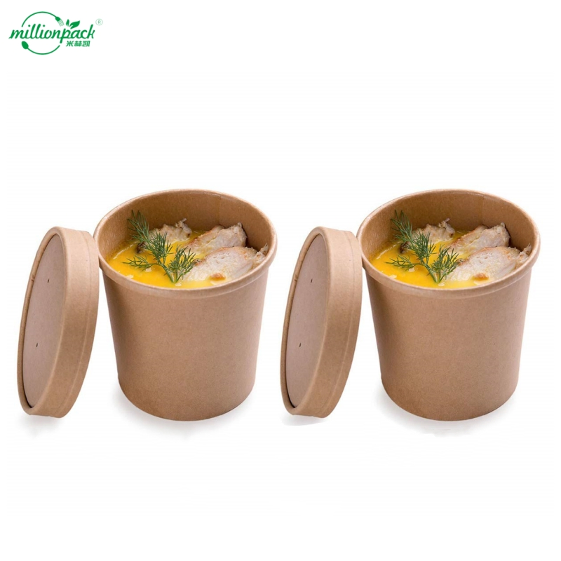 Custom Printed Disposable Paper Soup Cup Kraft Paper Bowl with Logo