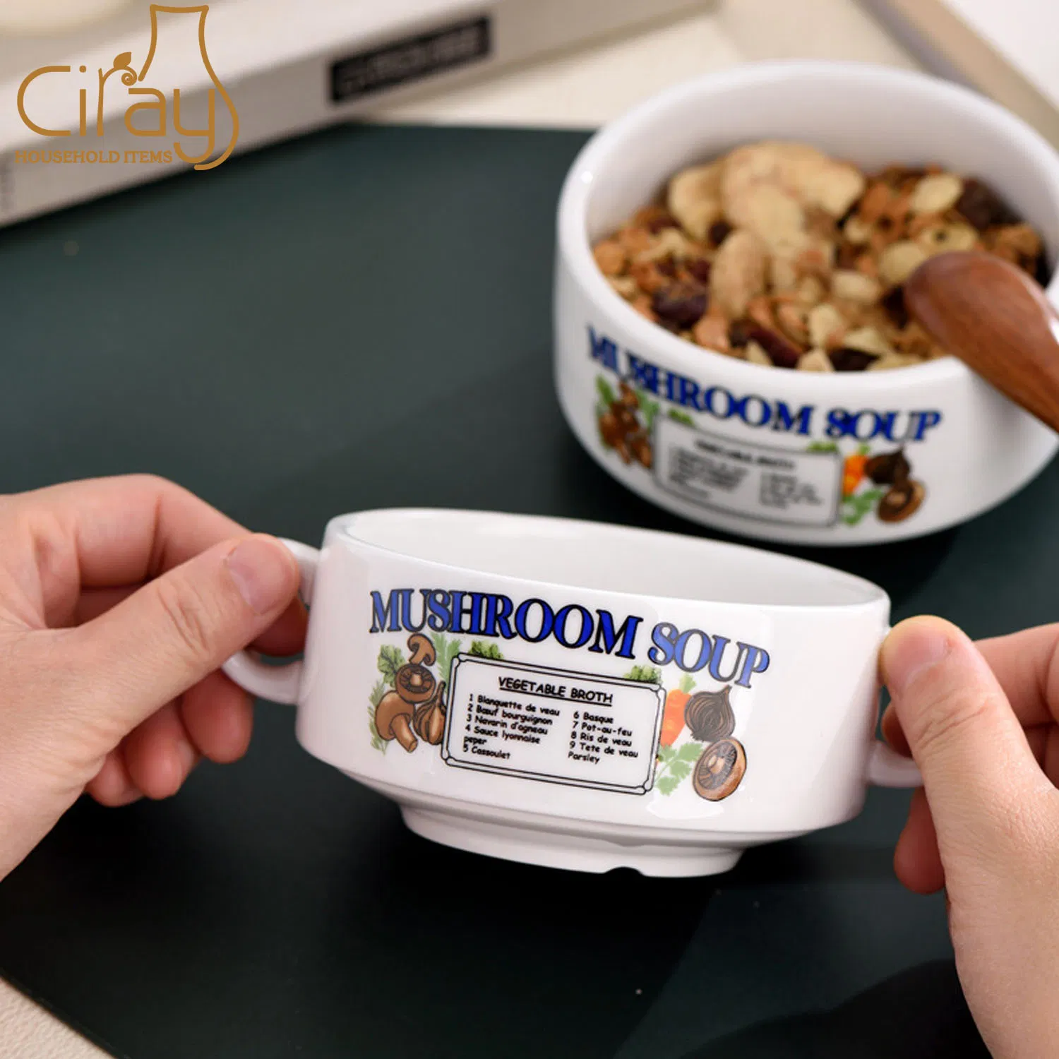 Retro American Simple Style Thick Ceramic Bowl Home Oatmeal Milk Bowl Dessert Salad Bowl
