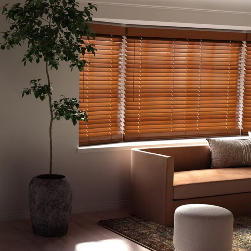 Factory Direct Sales Built-in Plain Vertical Venetian PVC Faux Wood Blinds Cordless Waterproof Fireproof for Oriel Window