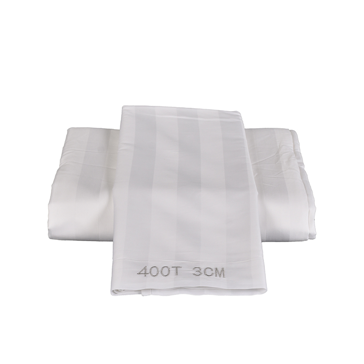 White 3cm Stripe 100% Cotton Single Bed Sheet for Hotel