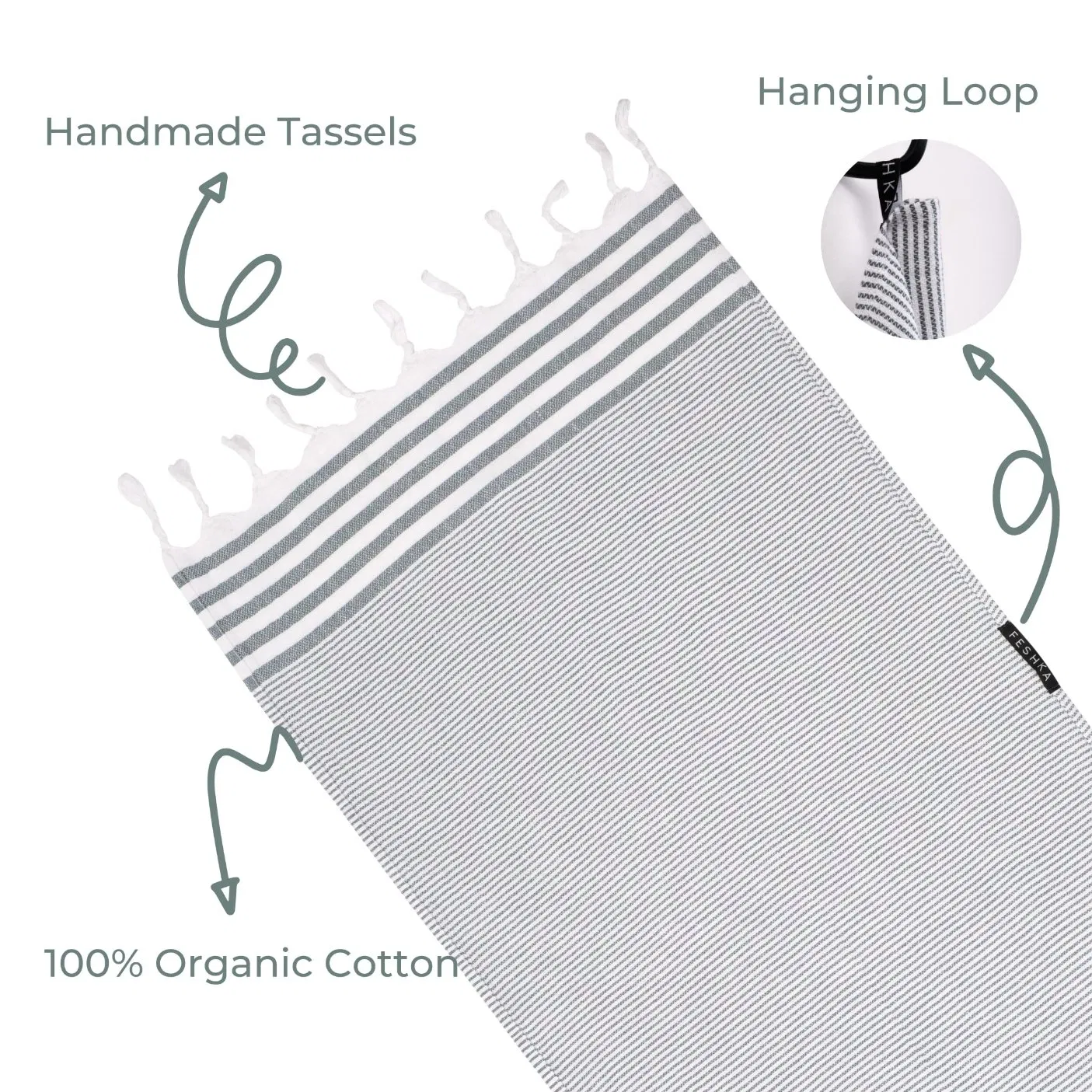 100% Natural Turkish Cotton Striped Cotton Kitchen Tea Towels with Tassels Ultra Soft Absorbent Prewashed Quick Dry Hand Towel