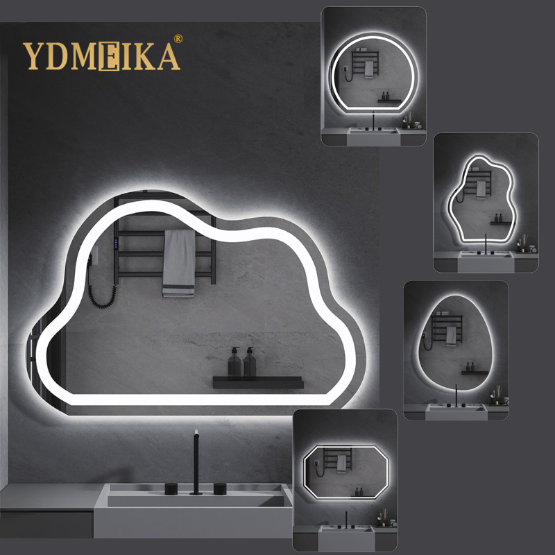 Custom Bathroom Irregular Mirror Fluorescent Tube Aluminum Frame Bathroom Mirror with Light