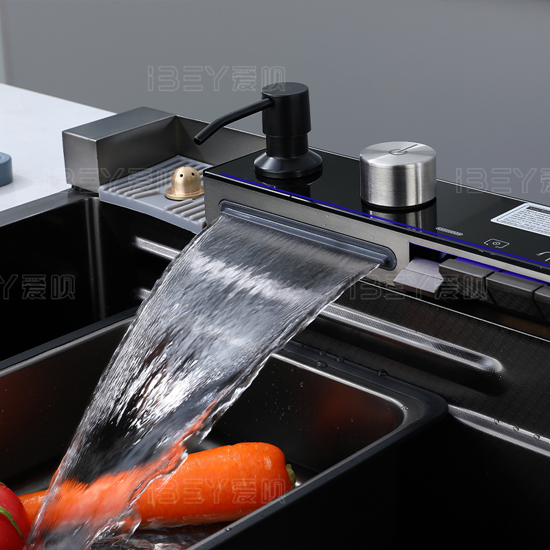Modern Multi Function Stainless Steel Nano-Coating Kitchen Sink with Waterfall Faucet