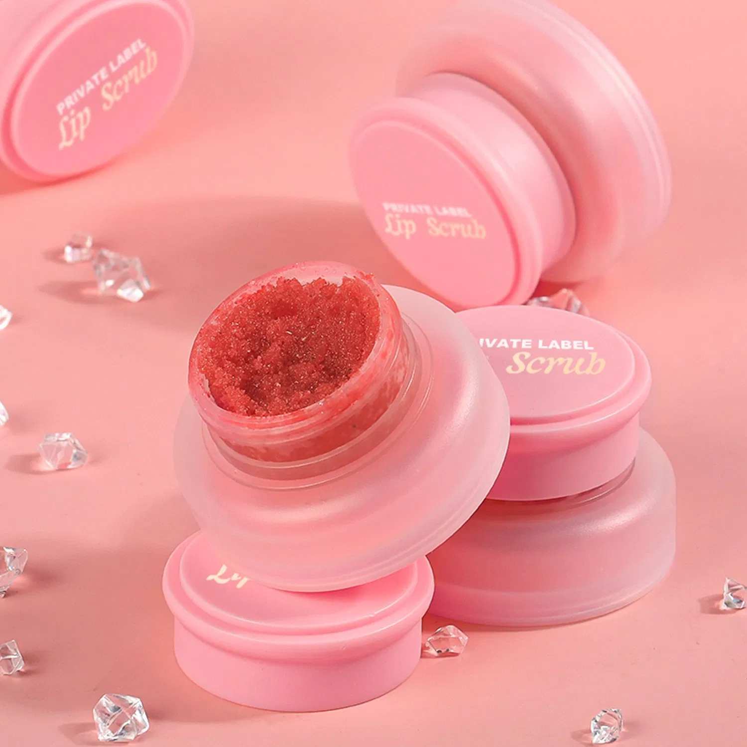 Pink Container Strawberry Lip Scrub Clean and Repair Lip Skin Adding Vitamin Private Label Wholesale Lip Scrub