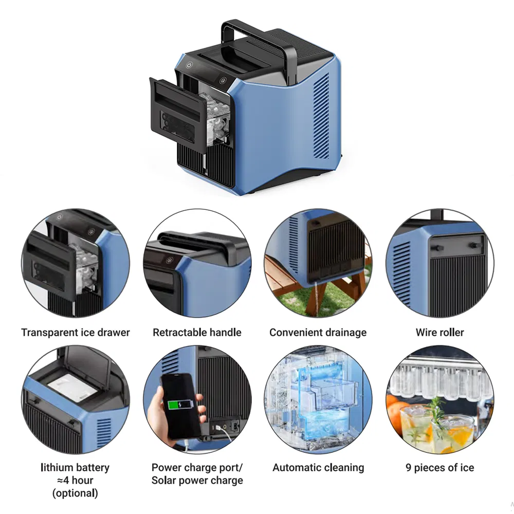 Mini Ice Maker Battery Powered Portable Countertop Ice Maker 12V 24V 220V for Truck Travel