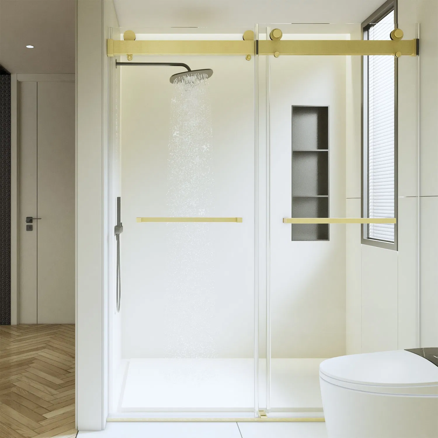 High End Luxury Gold Stainless Steel Fittings Shower Enclosure Sliding Glass Doors