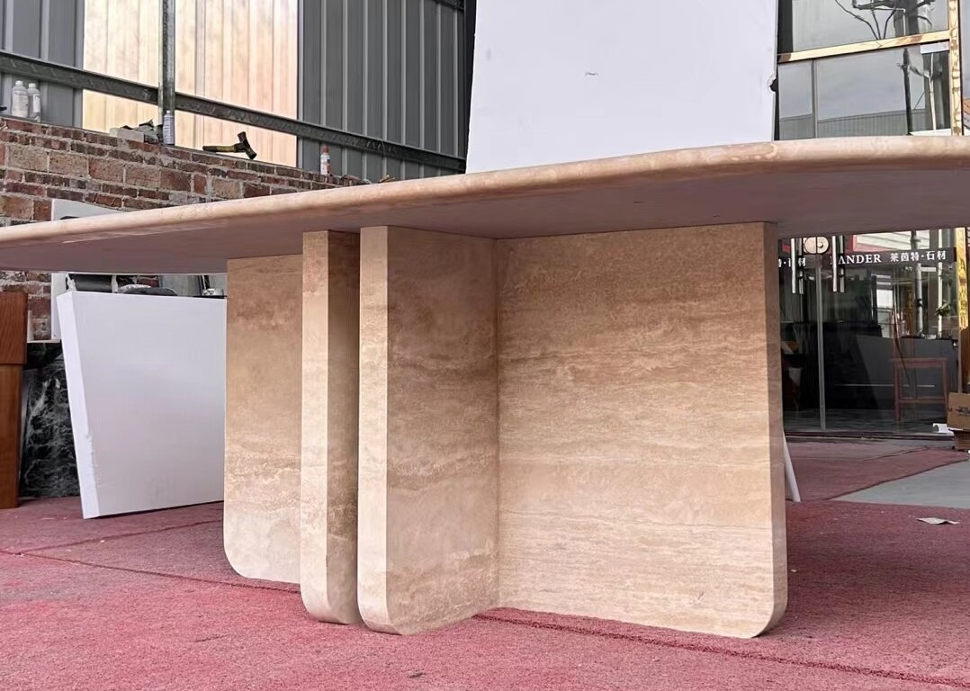 Natural Stone polished/honed/matt Beige/white Travertine Rectangular Dining Table for interiors/indoor furniture decoration