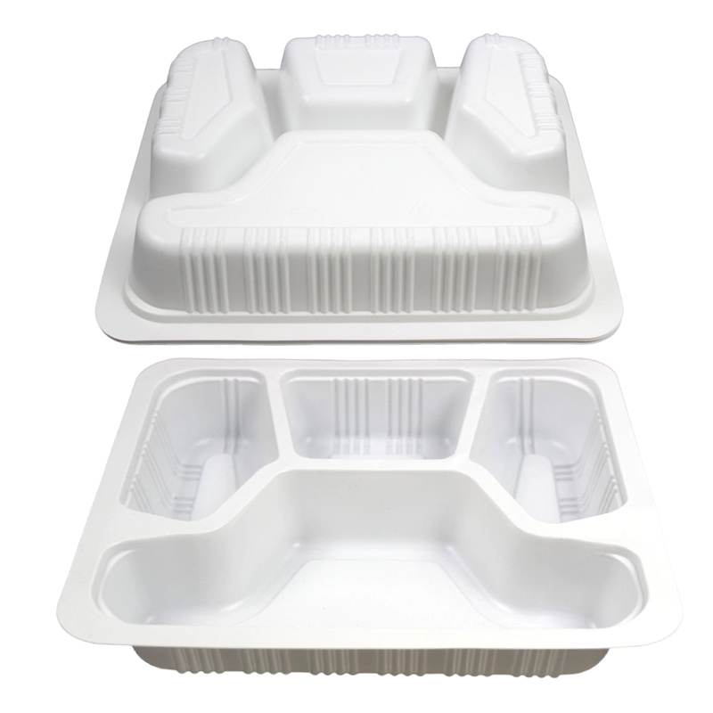 Four Parts Lunch Box Disposable Plastic Tableware 225mm Length PP Plastic White
