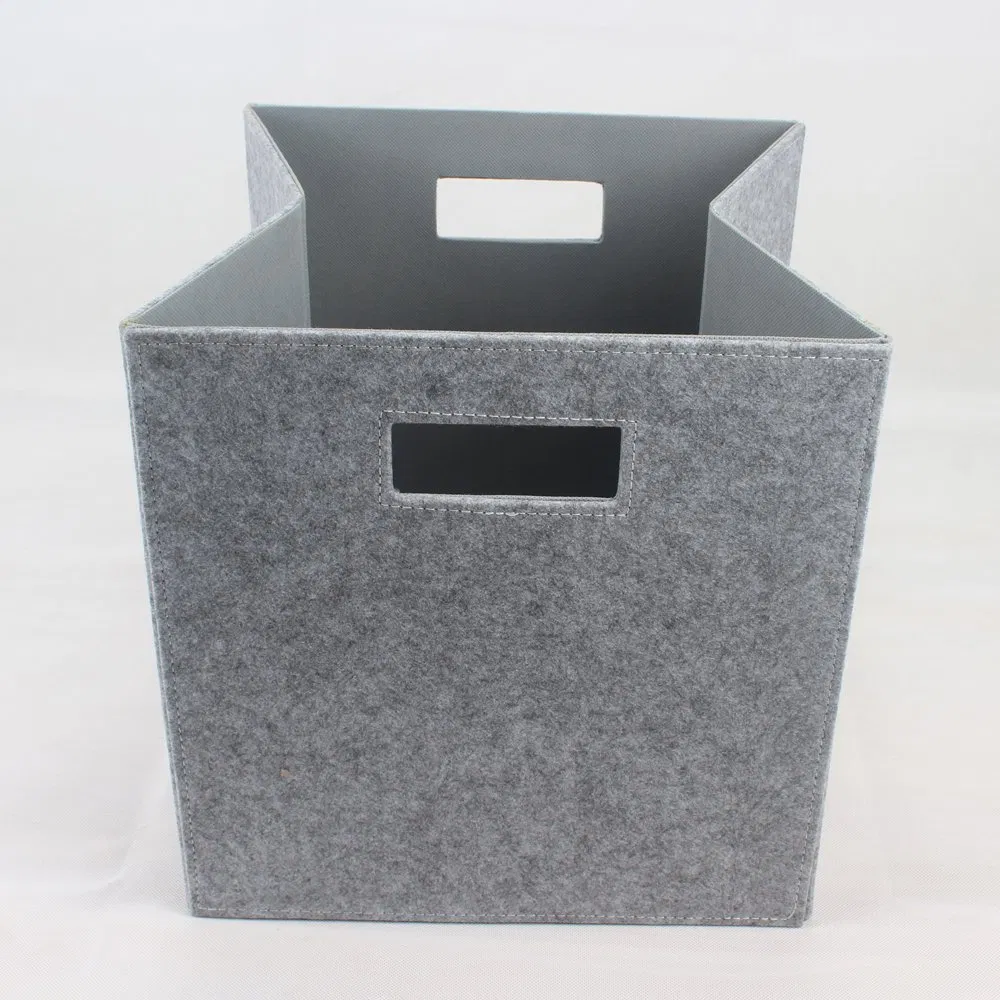 Stocked Feature Wooden Lid Felt Basket Organizer Storage Recyclable Pet Felt Patterned Storage Boxes with Lids