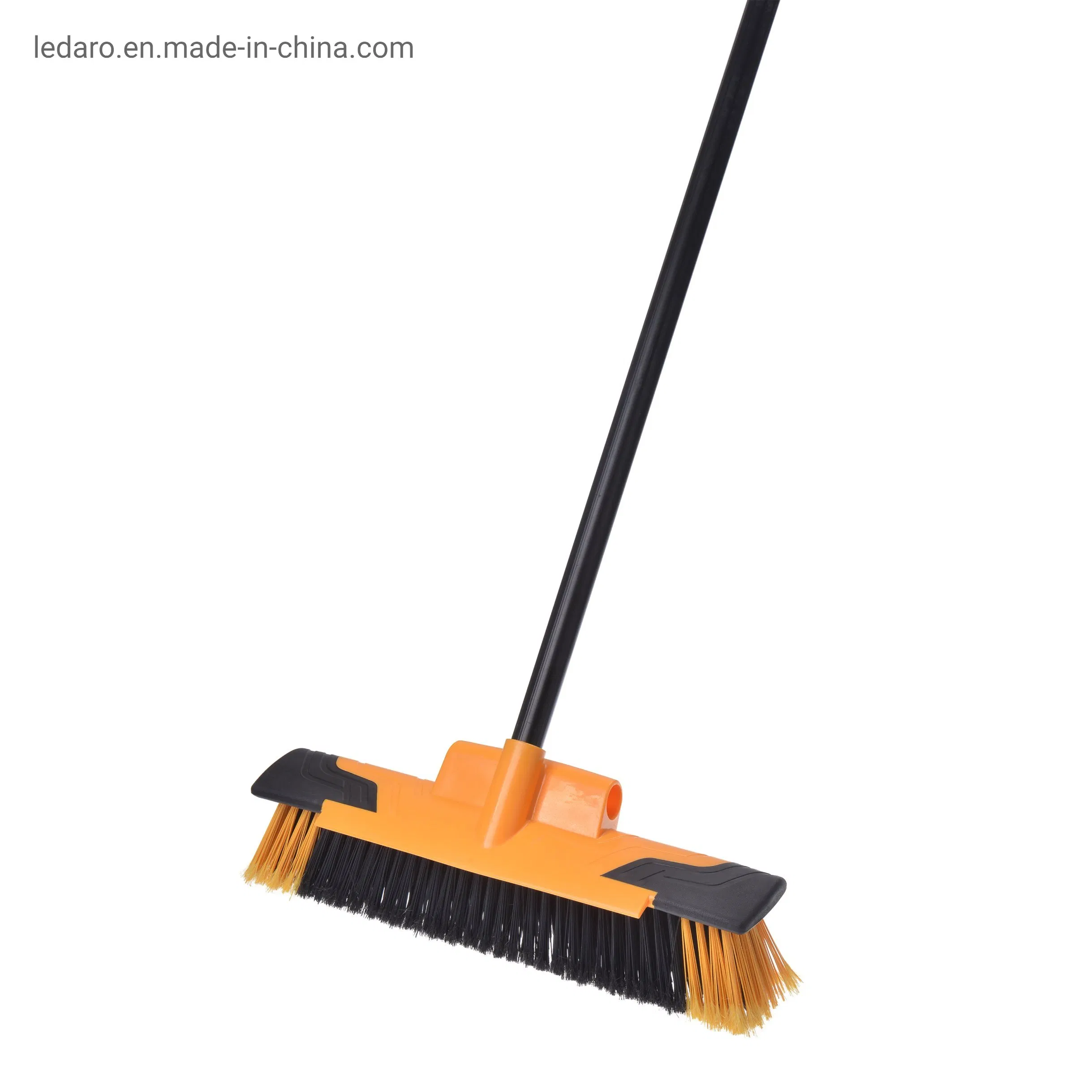 Push Broom Stiff Indoor Outdoor Rough Surface Floor Scrub Brush Long Steel Handle for Cleaning Bathroom Kitchen Patio Garage Deck Concrete Tile Floor 18"