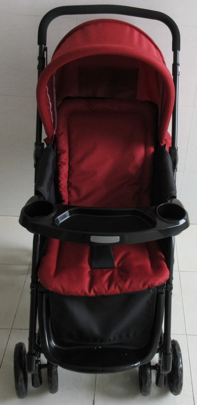 Red Pink Reverse Baby Stroller with Tray Folding Portable Baby Stroller