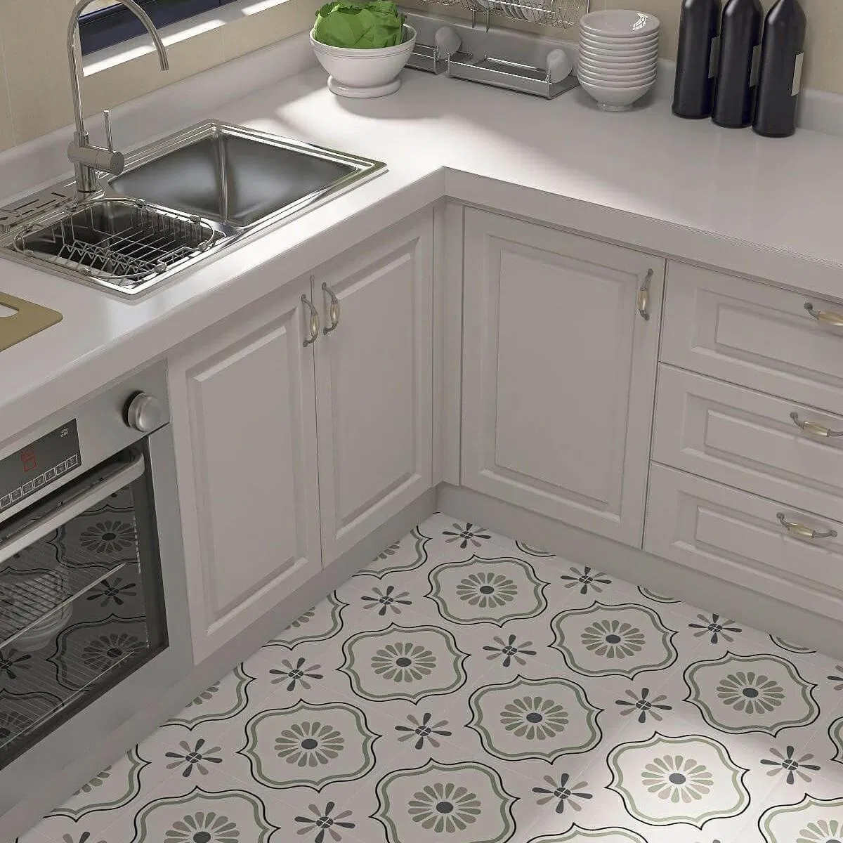 Porcelain Floor Tile for Kitchen, Flowers Pattern Tiles 30X30cm