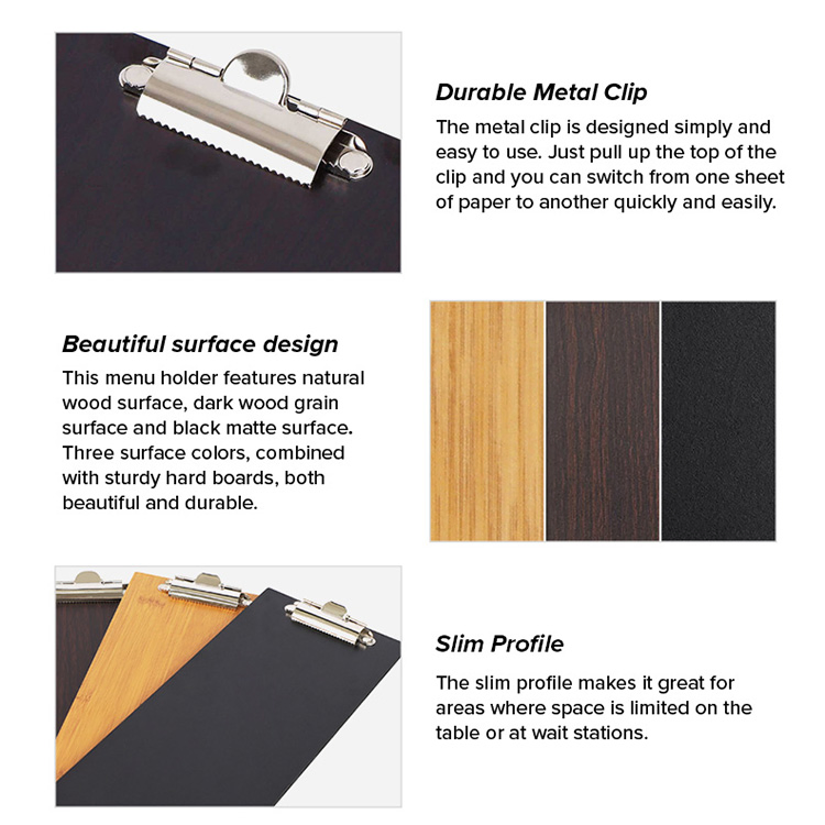 Restaurant Menu Solid Wooden Menu Holder Board with Metal Clip for Ordering