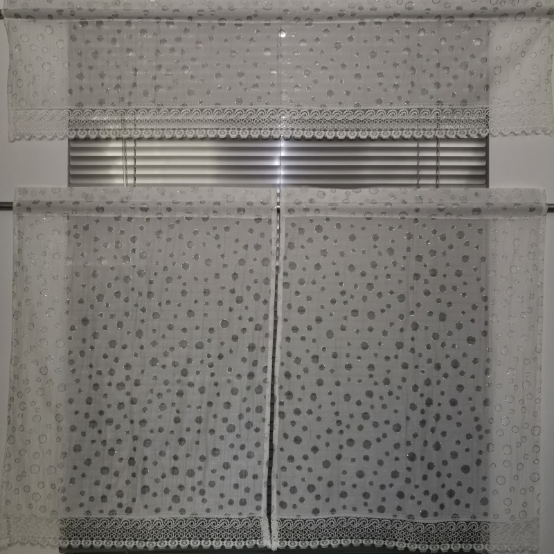 Home Decor 3PCS Valance with Tiers Kitchen Curtain Set – Polyester Digital Print Lace Trim Kitchen Curtain