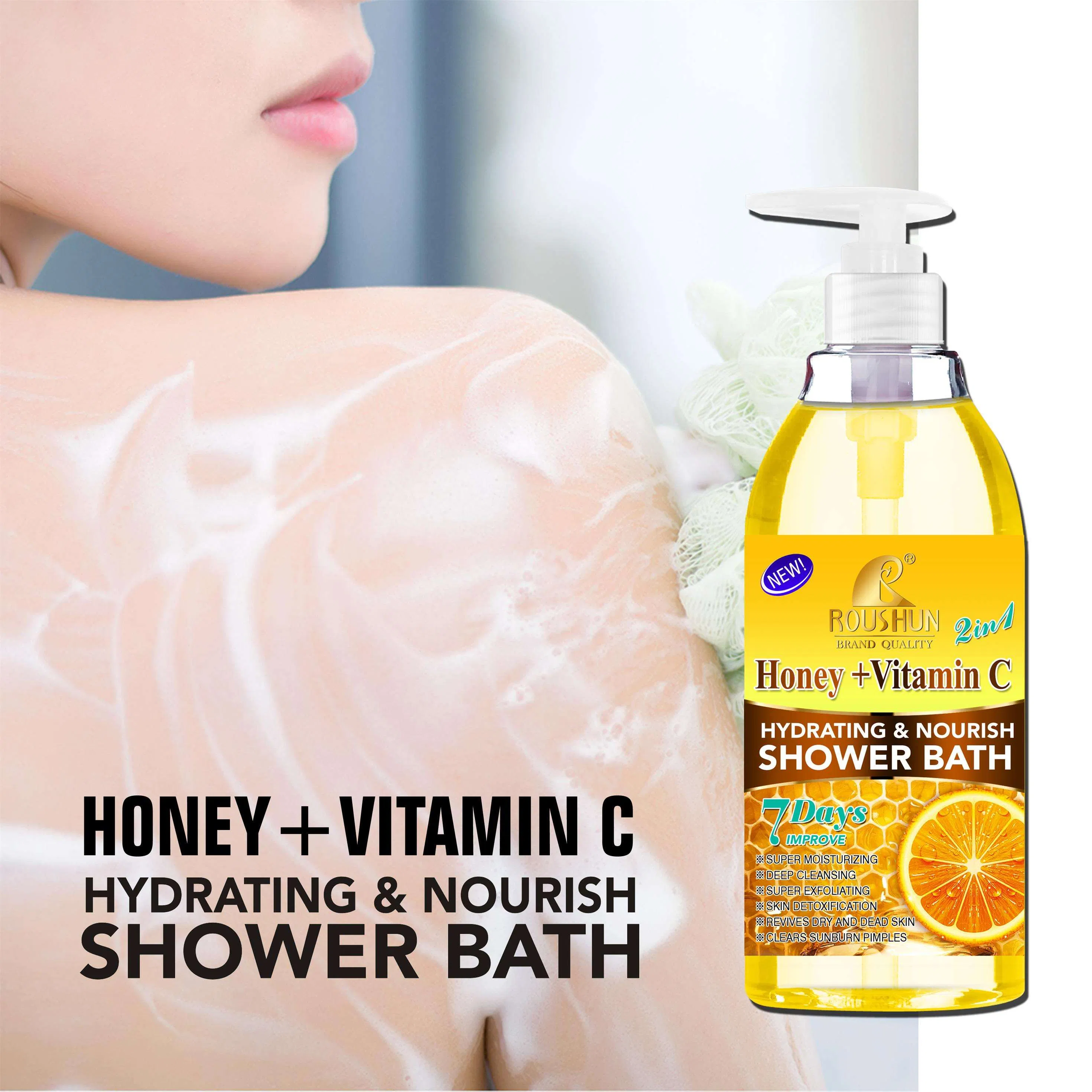 Roushun Honey+Vc Shower Gel Deep Cleansing Nourishing Body Wash Moisturizing Whitening Long Lasting Fragrance