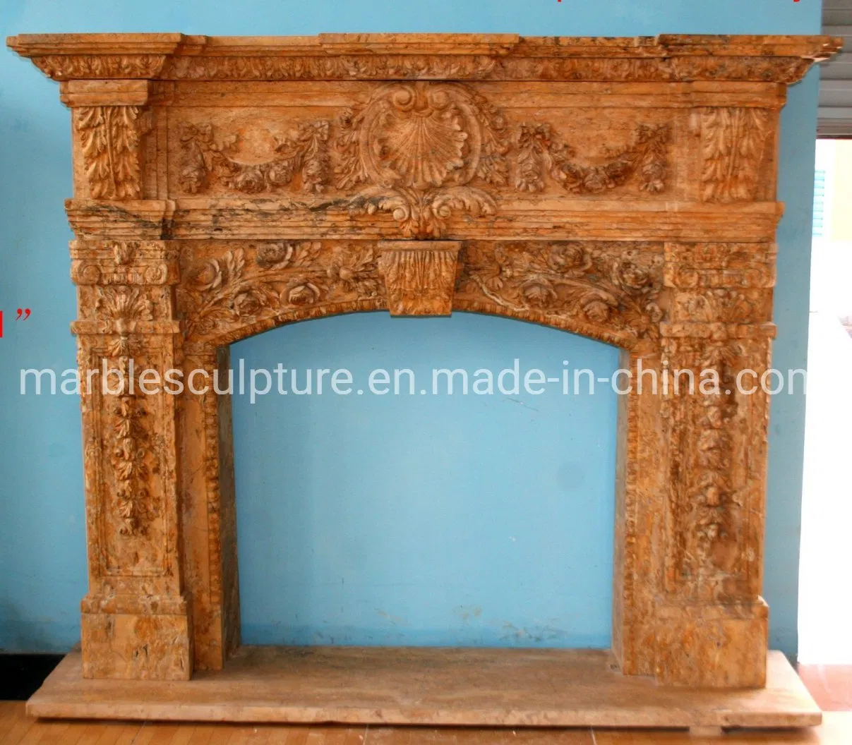Antique Hand Carving Yellow Marble Fireplace Home Decoration (SYMF-256)