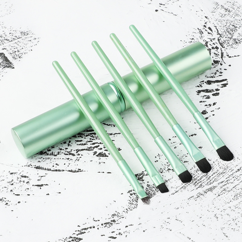 Aluminum Tube 5-Piece Makeup Brush Set, Portable Makeup Brush, Blush, Foundation Brush, Eyeshadow Brush, Eyebrow Brush Tool