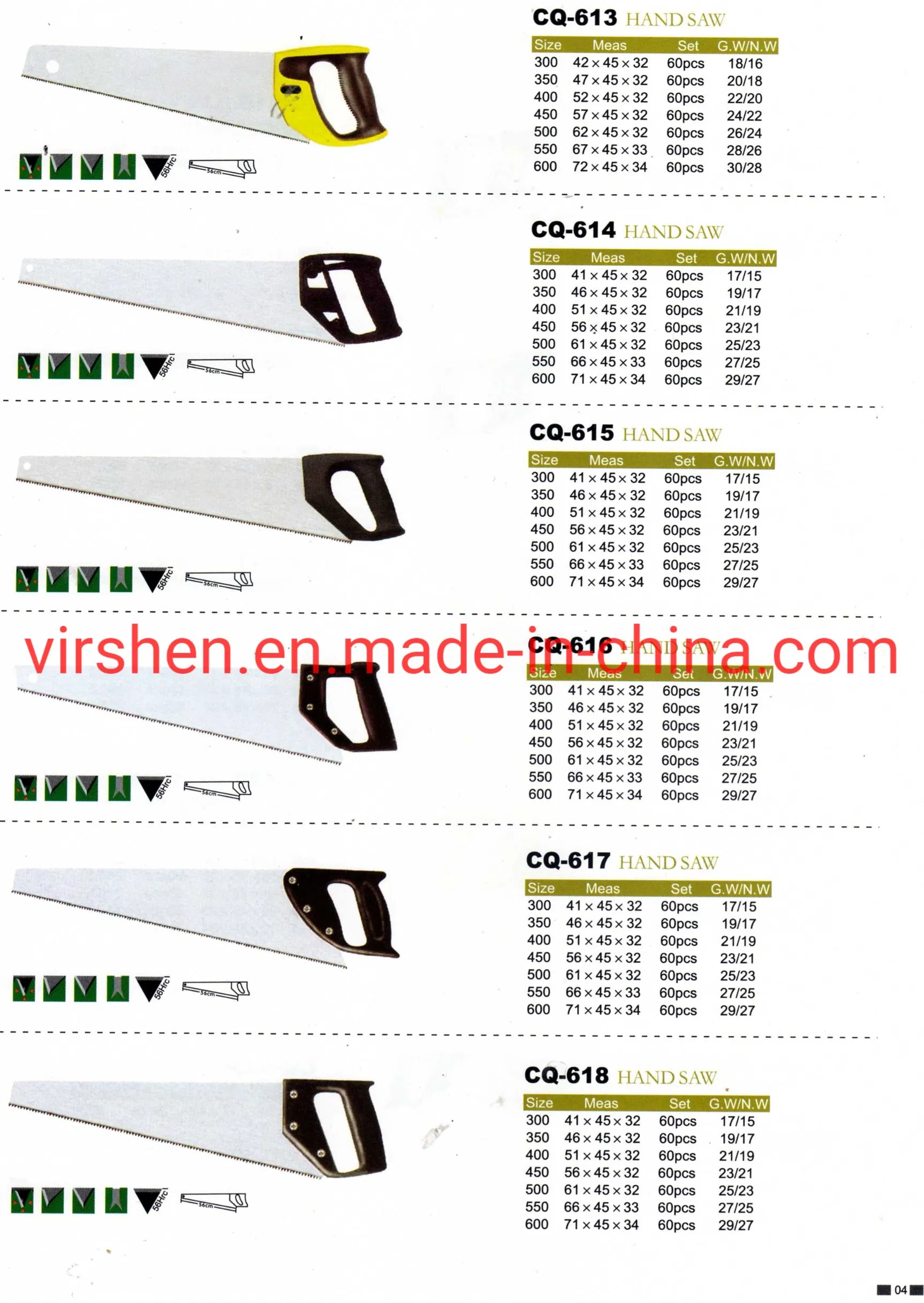 High Quality Cheap Hand Saw with Wooden or Plastic or Fiber Handle (hollywood brand)