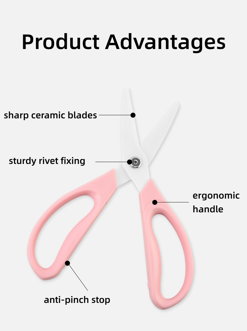 Ceramic Scissors 8" Ceramic Blade Scissors White Sharp Blade with ABS Handle Cooking Shears for Office School Crafting Kitchen Fabric Leather Scissors (Black)