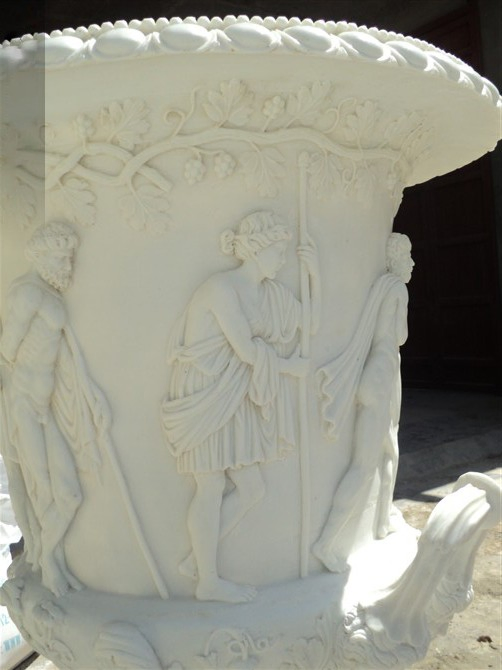 Factory Direct Outdoor Hand Carved Decor Marble Flower Pot with Figure Natural Stone Pot for Garden Planter (SYFP-016)