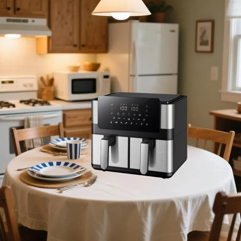 Versatile 4L+4L Double Pot Digital Air Fryer with Touchscreen Control